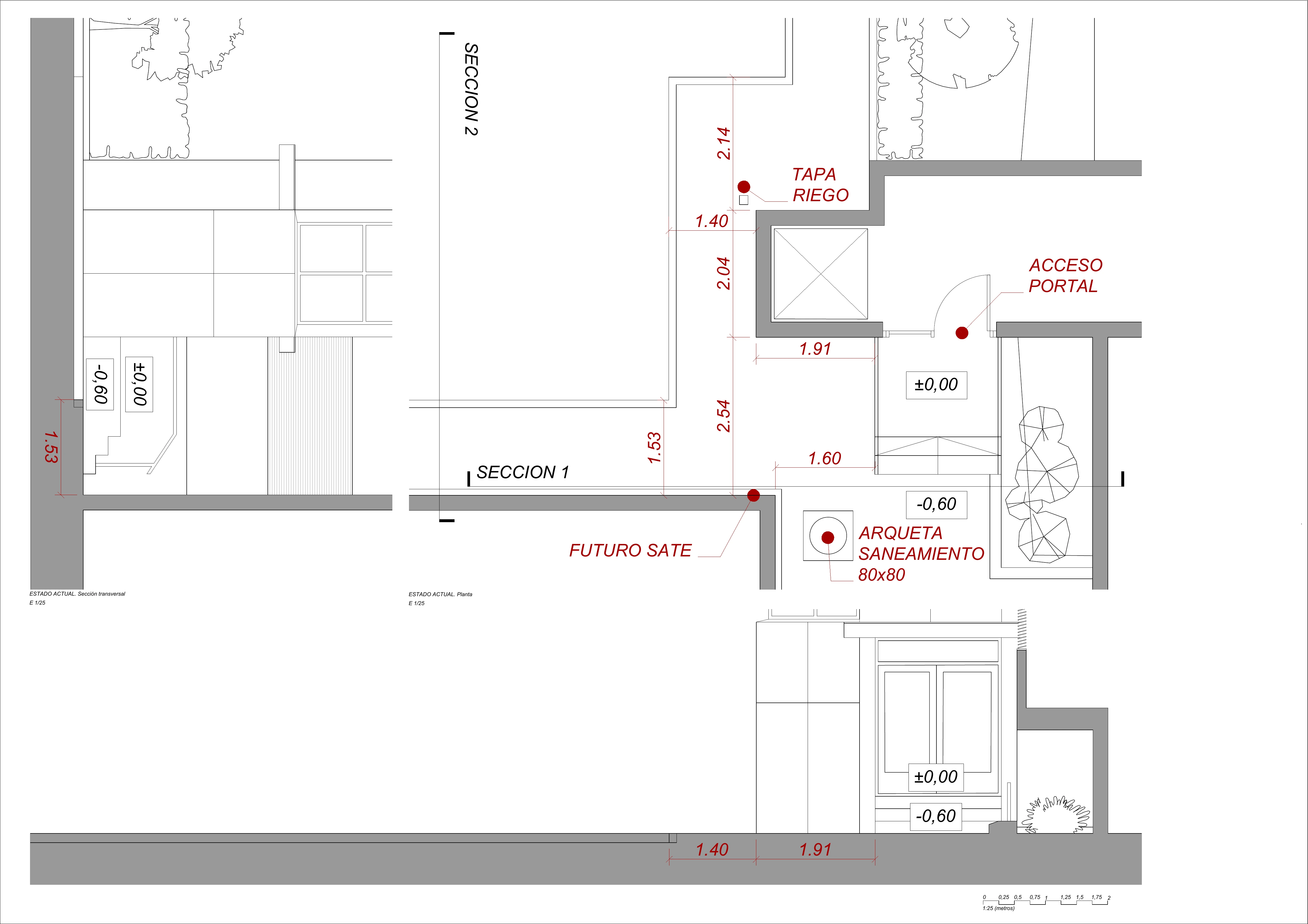 Plano del estado actual de la rampa de accesibilidad en Macuaje 7.